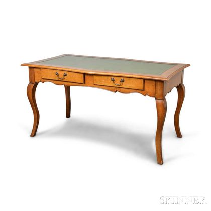 French Provincial-style Fruitwood Leather-top Bureau Plat