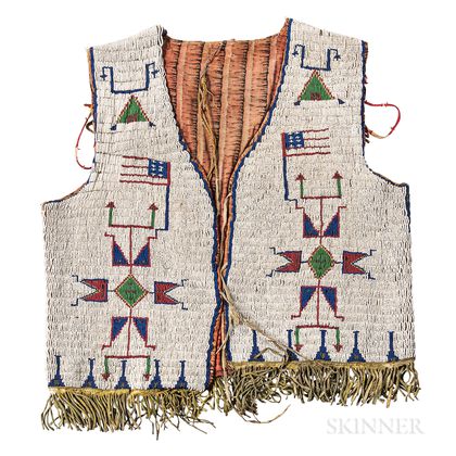 Plains Beaded Hide and Cloth Pictorial Vest