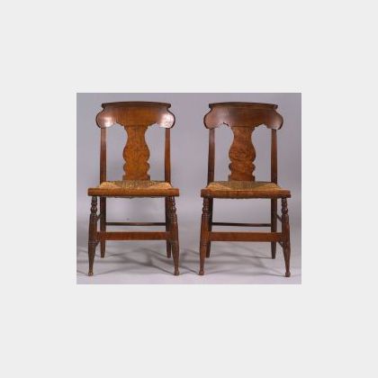 Pair of Tiger Maple and Bird&#39;s-eye Maple Gothic Side Chairs