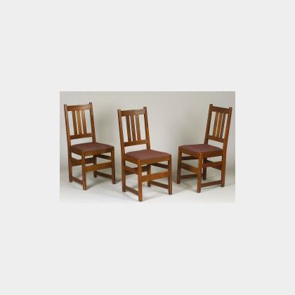 Six L. & J. G. Stickley Arts and Crafts Oak Side Chairs