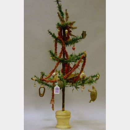 Small Late 19th Century German Feather Christmas Tree with Decorations