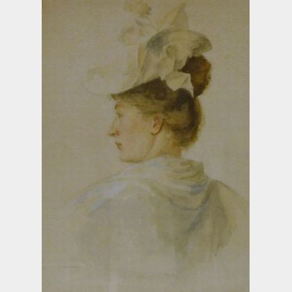 Framed Late 19th Century Watercolor Portrait of a Lady