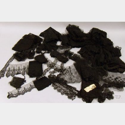 Lot of Assorted Black Mostly Bobbin and Needle Lace Trims and Remnants