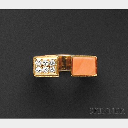 18kt Gold, Coral, and Diamond Ring, Cartier