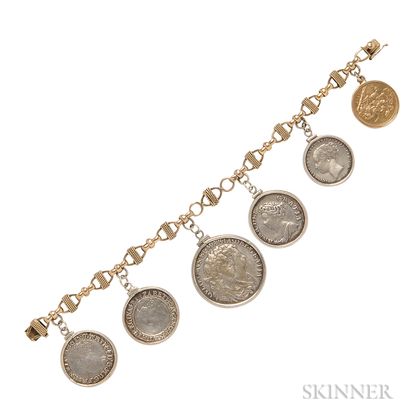 Gold and Silver British Coin Bracelet