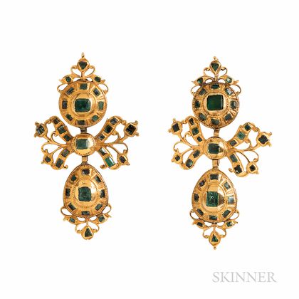 Antique Gold and Emerald Pendeloque Earrings