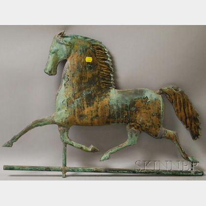 Parcel-gilt and Patinated Molded Copper Black Hawk Horse Weather Vane