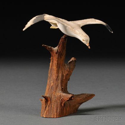 Miniature Carved and Painted Hooded Gull Figure