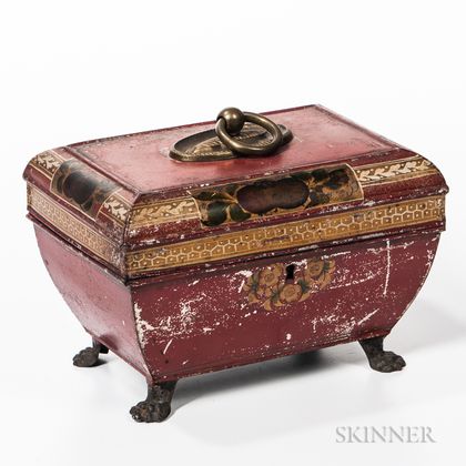 Red-painted Tin Desk Box/Tea Caddy