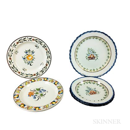 Six Staffordshire Polychrome Decorated Pearlware Plates