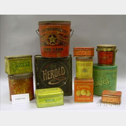 Collection of Thirty-two Chromolithographed Retail and Kitchen Tins