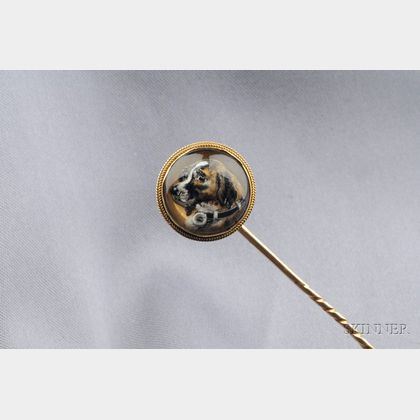 Antique 14kt Gold and Reverse-painted Crystal Stickpin