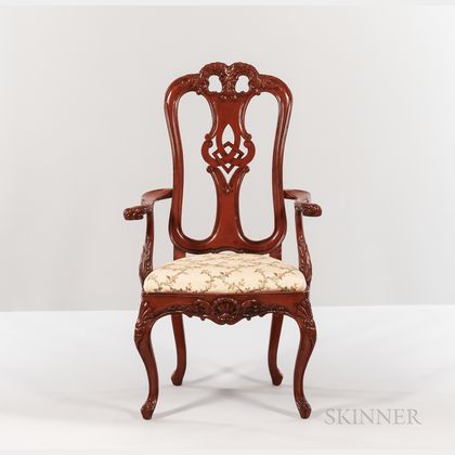 Modern Rococo-style Red Lacquered Armchair