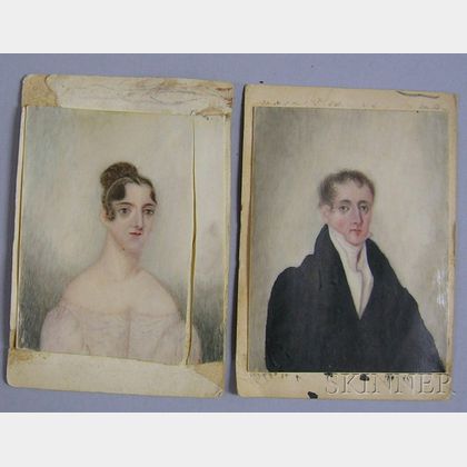Two Unframed 19th Century Miniature Painted Portraits on Ivory of a Gentleman and a Lad