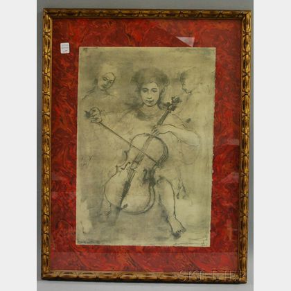 Edna Hibel Lithograph of a Cello Player