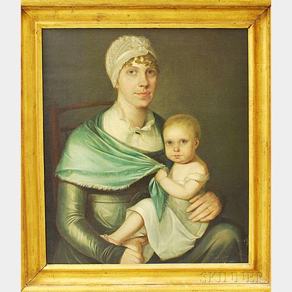 American School, 19th Century Portrait of Mother and Child.