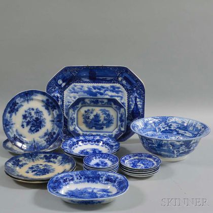 Twenty-one Pieces of Mostly Flow Blue Ceramics