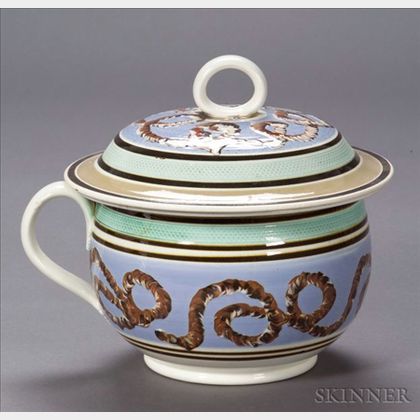 Mochaware Covered Chamber Pot with Looping Earthworm Decoration