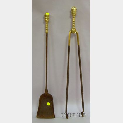 Pair of Empire Brass-handled Steel Fireplace Tools