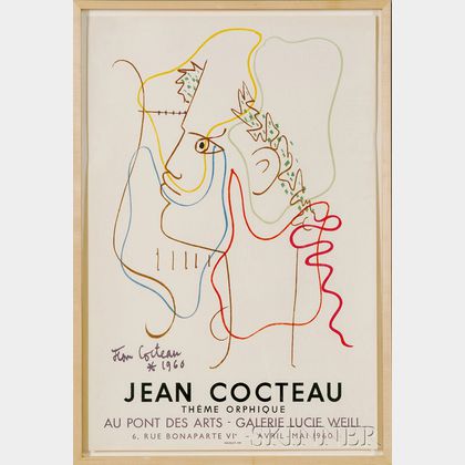 After Jean Cocteau (French, 1889-1963) Exhibition Poster for Thème Orphique