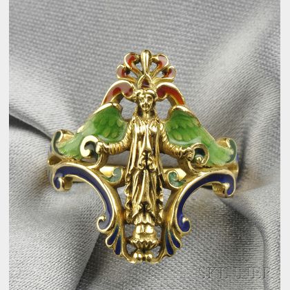 Art Nouveau 18kt Gold and Enamel Ring, Wiese