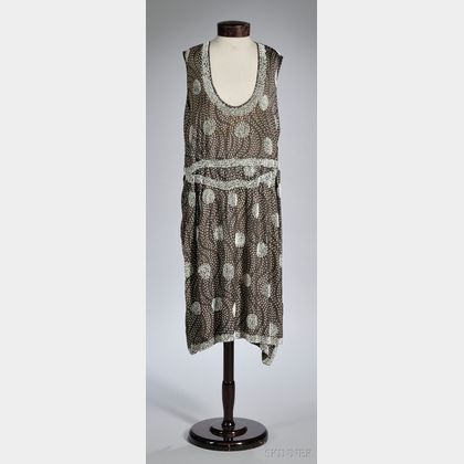 1920s Beaded Polka Dot Silk Dress