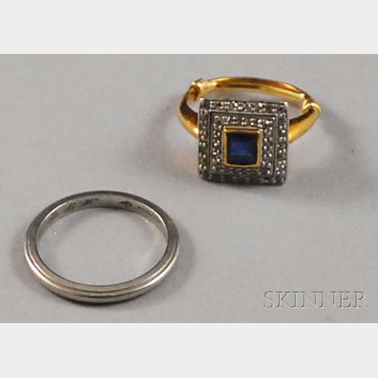 14kt Gold, Sapphire, and Diamond Ring and Platinum Band