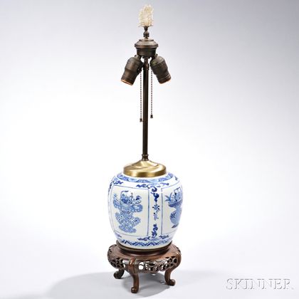Blue and White Ginger Jar Mounted as a Lamp