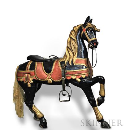 Paint-decorated and Carved Carousel Horse