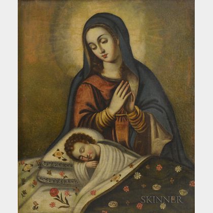 Spanish Colonial School, 19th Century Madonna Adoring the Sleeping Christ Child
