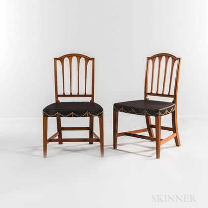 Set of Six Federal Horsehair-upholstered Square-back Side Chairs