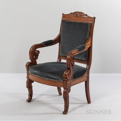 Carved Mahogany Restoration Period Armchair