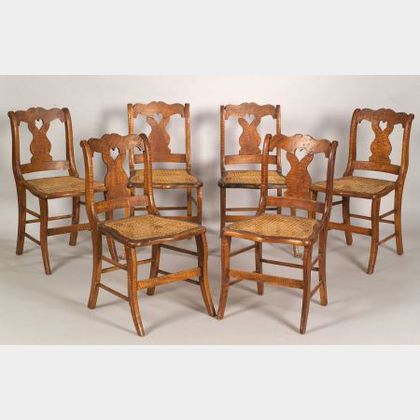 Set of Six Tiger and Bird&#39;s-eye Maple Side Chairs