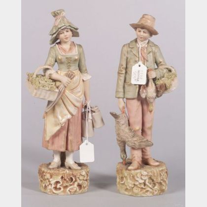 Pair of Royal Dux Porcelain Figures of a Young Boy and Girl