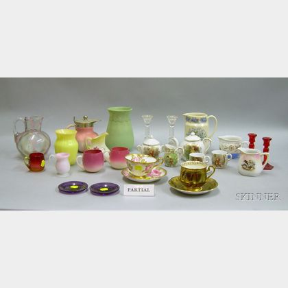 Twelve Pieces of Assorted Victorian Art Glass Tableware with Assorted Porcelain and Glass Tableware