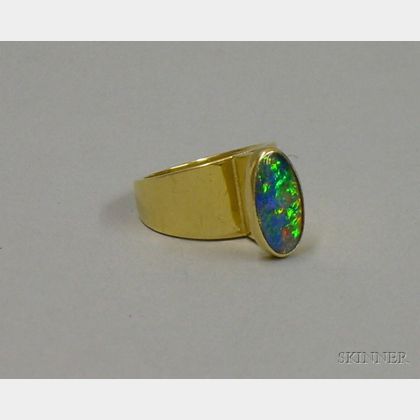 Modern Artist Designed 14kt Gold and Opal Ring