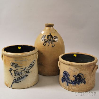 Three Pieces of Cobalt-decorated Stoneware