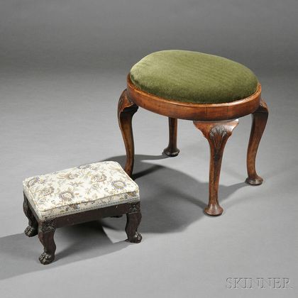 Two Carved and Upholstered Stools