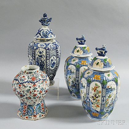 Four Dutch Delft Covered Jars