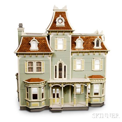 Large Victorian Painted Two-story Dollhouse. Estimate $200-300