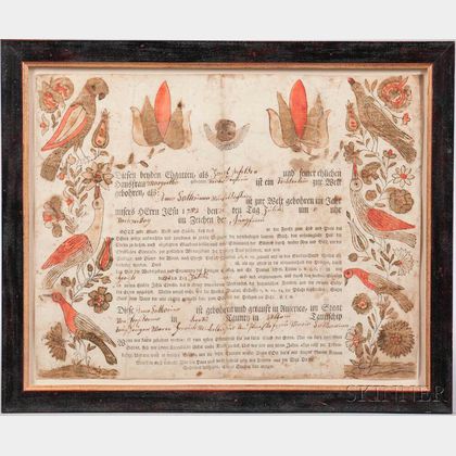 Printed and Watercolor-decorated Birth Certificate Fraktur
