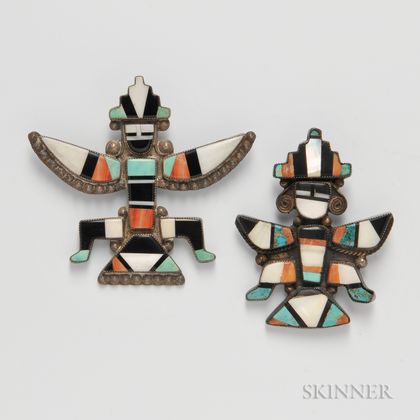 Two Zuni Knifewing Man Pins