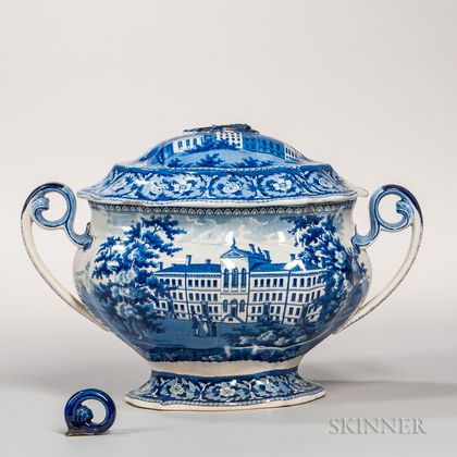 Large Staffordshire Transfer-decorated Historical Blue Tureen