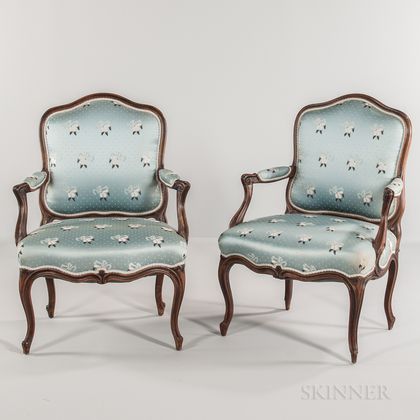 Pair of Louis XV-style Fruitwood Fauteuils