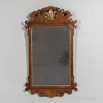 Large Mahogany Veneer and Parcel-gilt Scroll-frame Mirror