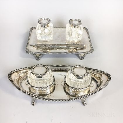 Two British Sterling Silver Ink Stands