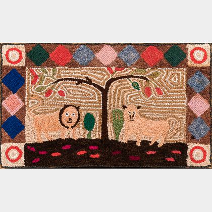 Lion and Lamb Hooked Rug