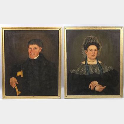 Attributed to Royall Brewster Smith, Limington, Maine, (1801-55) Portrait of John and Annis Came