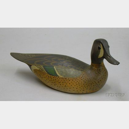 Carved and Painted Wooden Blue Wing Teal Drake Decoy