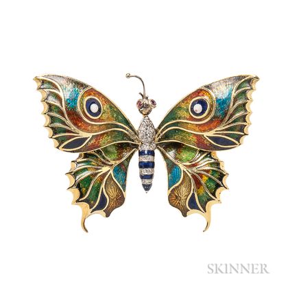 18kt Gold and Enamel Butterfly